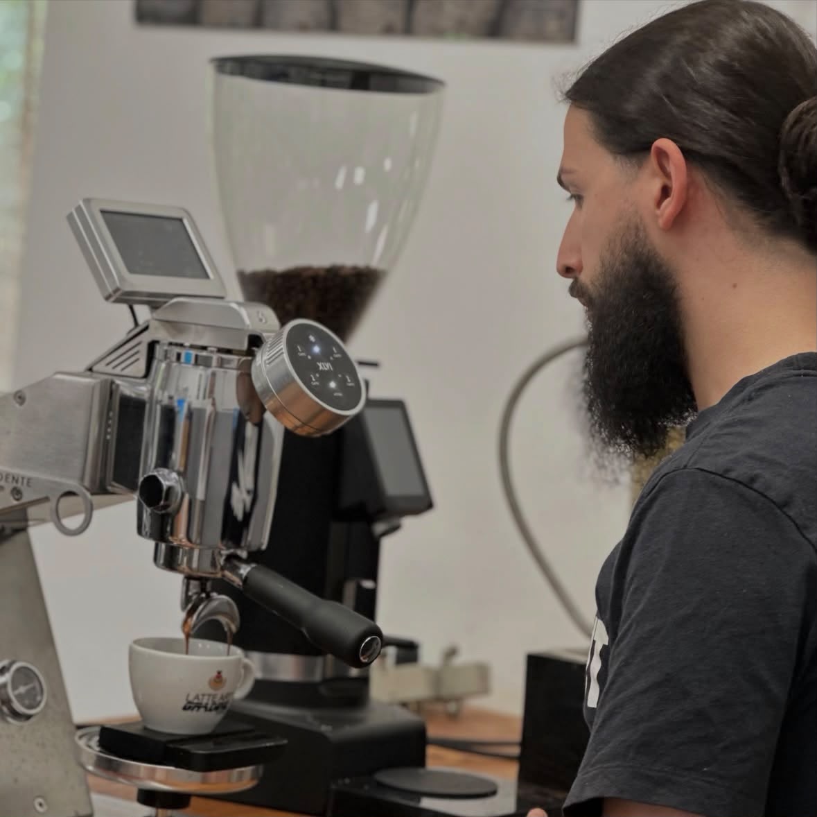 Giuseppe Ciccone practising coffee craft on his journey