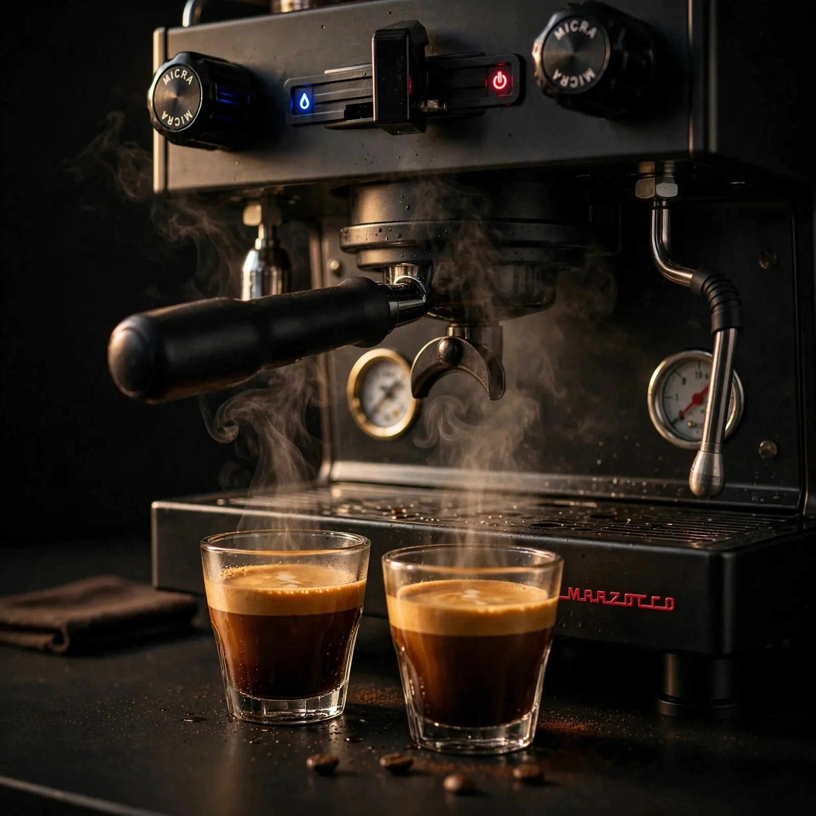 Milk being steamed during an advanced barista course
