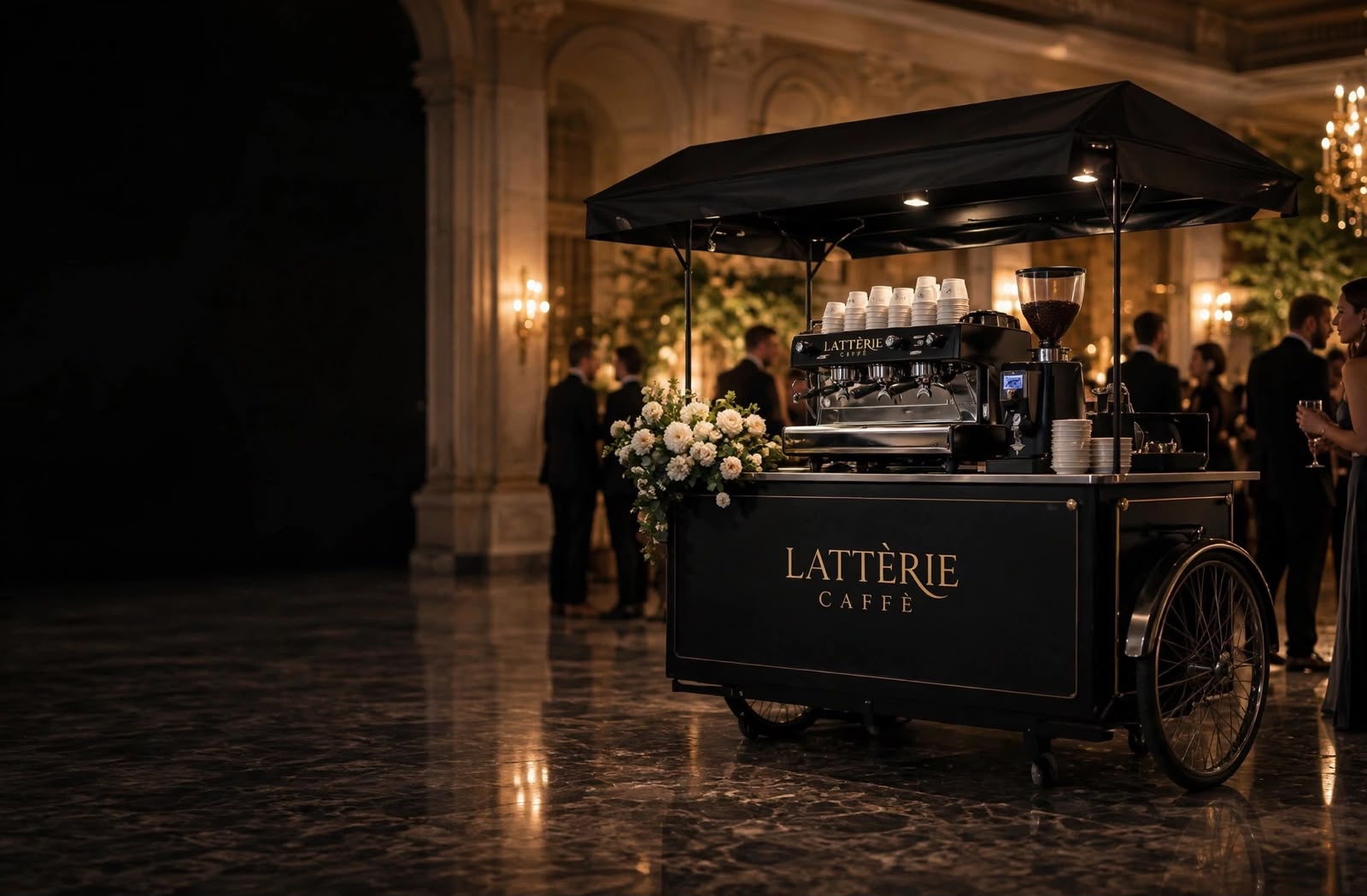 Barista of Lattèrie Caffè preparing espresso at an elegant event