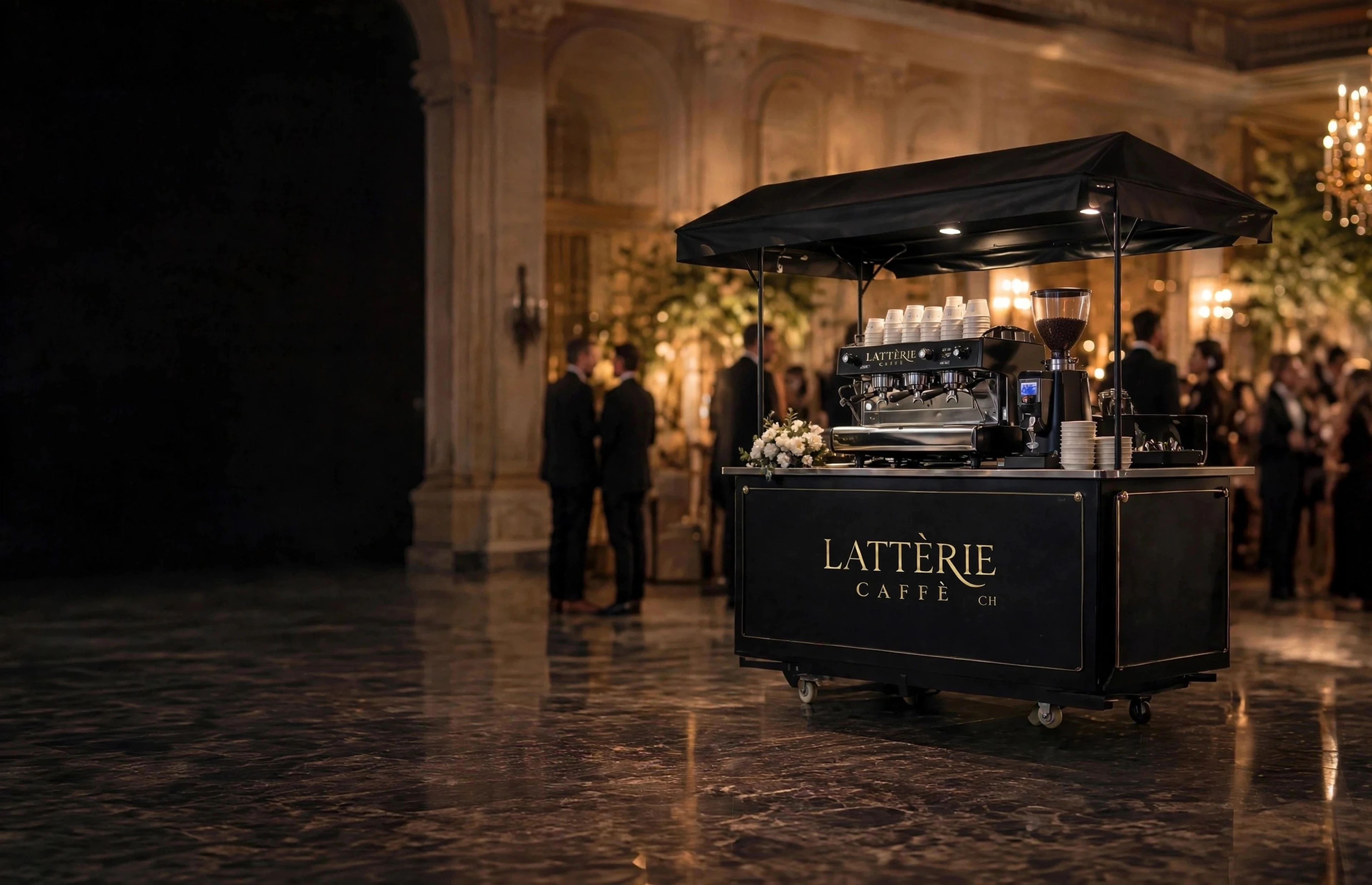 Barista of Lattèrie Caffè preparing espresso at an elegant event