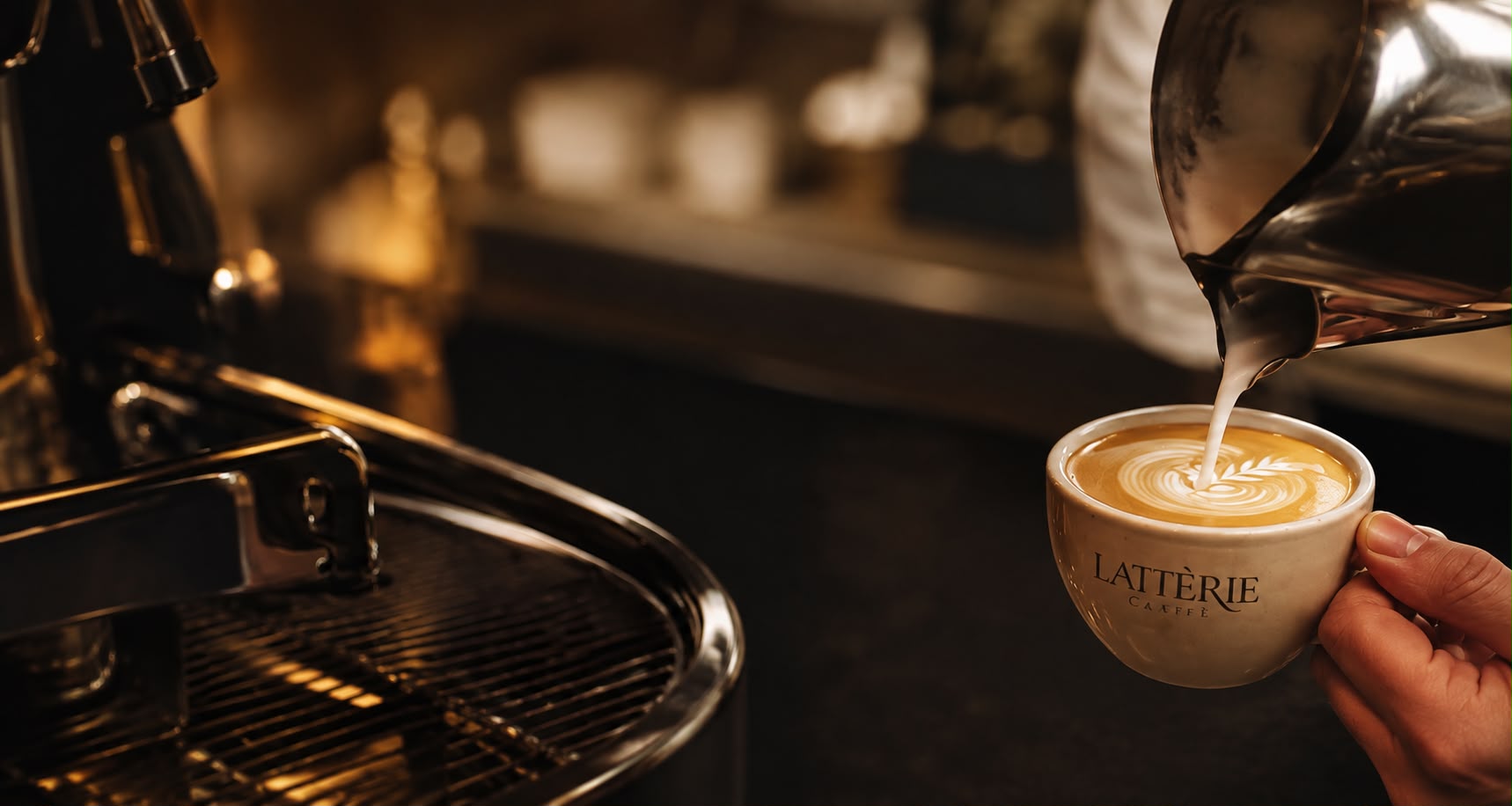 Lattèrie Caffè coffee cart serving guests at an elegant event